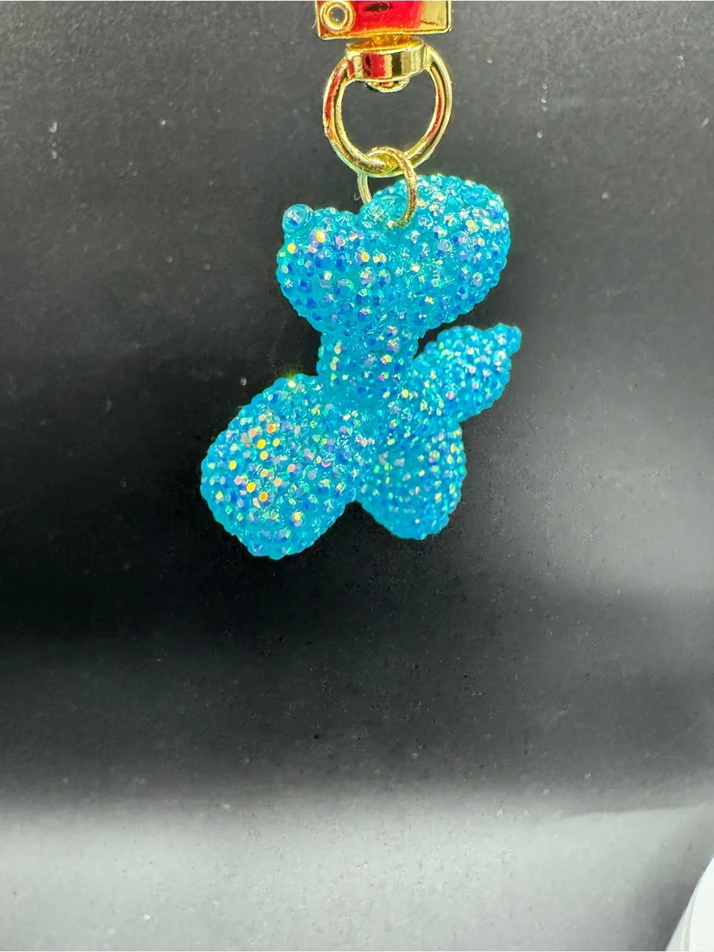 Hand Blinged Aqua Balloon Dog Bag Charm Keychain Resin Rhibestones